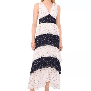 1.state Womens Colorblocked Tiered Maxi Dress New Ivory Dark Indigo Size 10 NWT